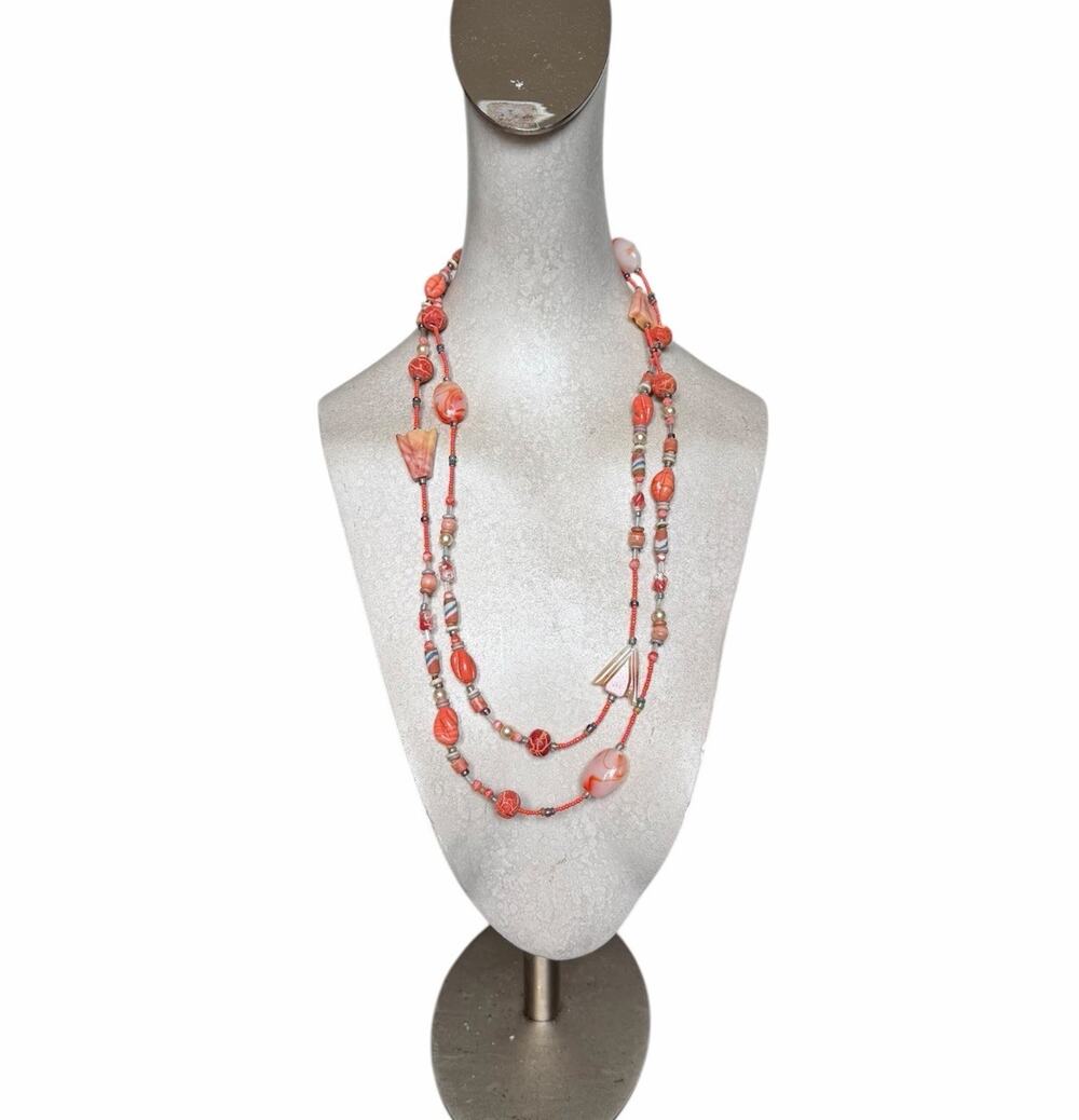 Handcrafted Modern Multi-Color Orange Marble Glass Bead Necklace
